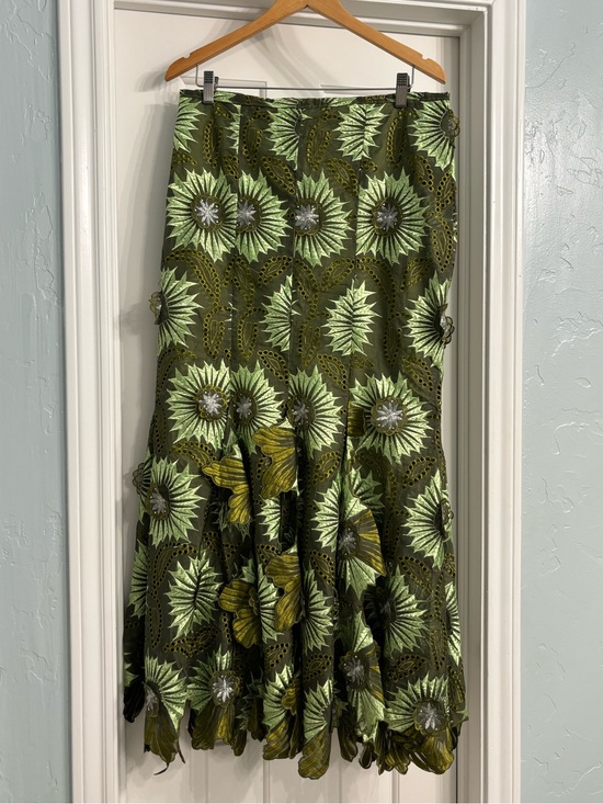Dresses & Skirts - Green Floral Eyelet Maxi Skirt